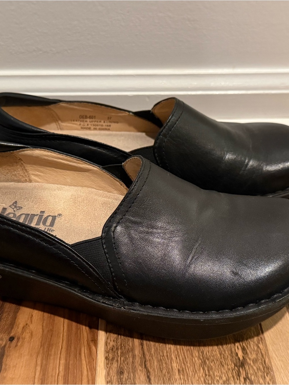 Alegria Black Leather Slip-On Flats